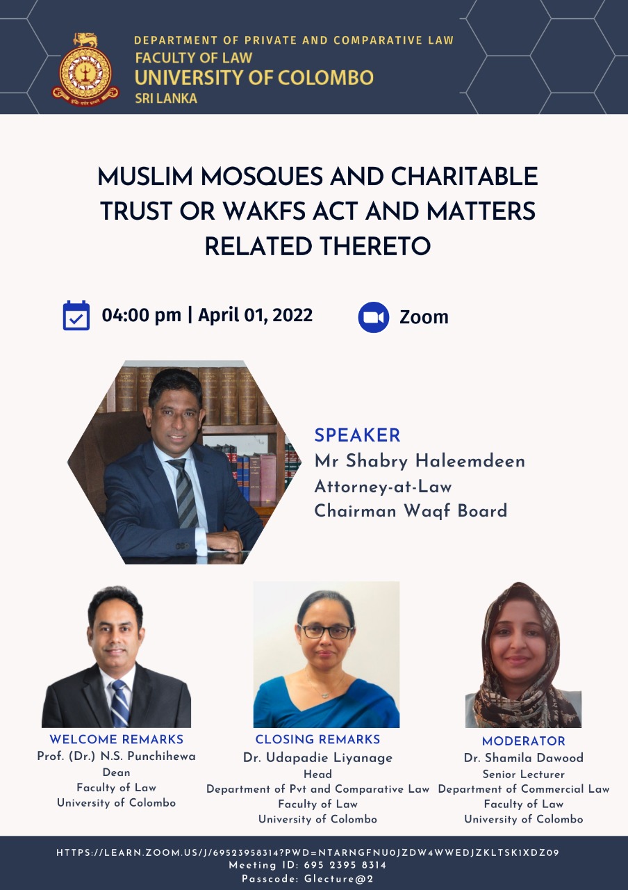 Webinar on “Muslim Mosques and Charitable Trust or Wakfs Act and Matters Related Thereto”