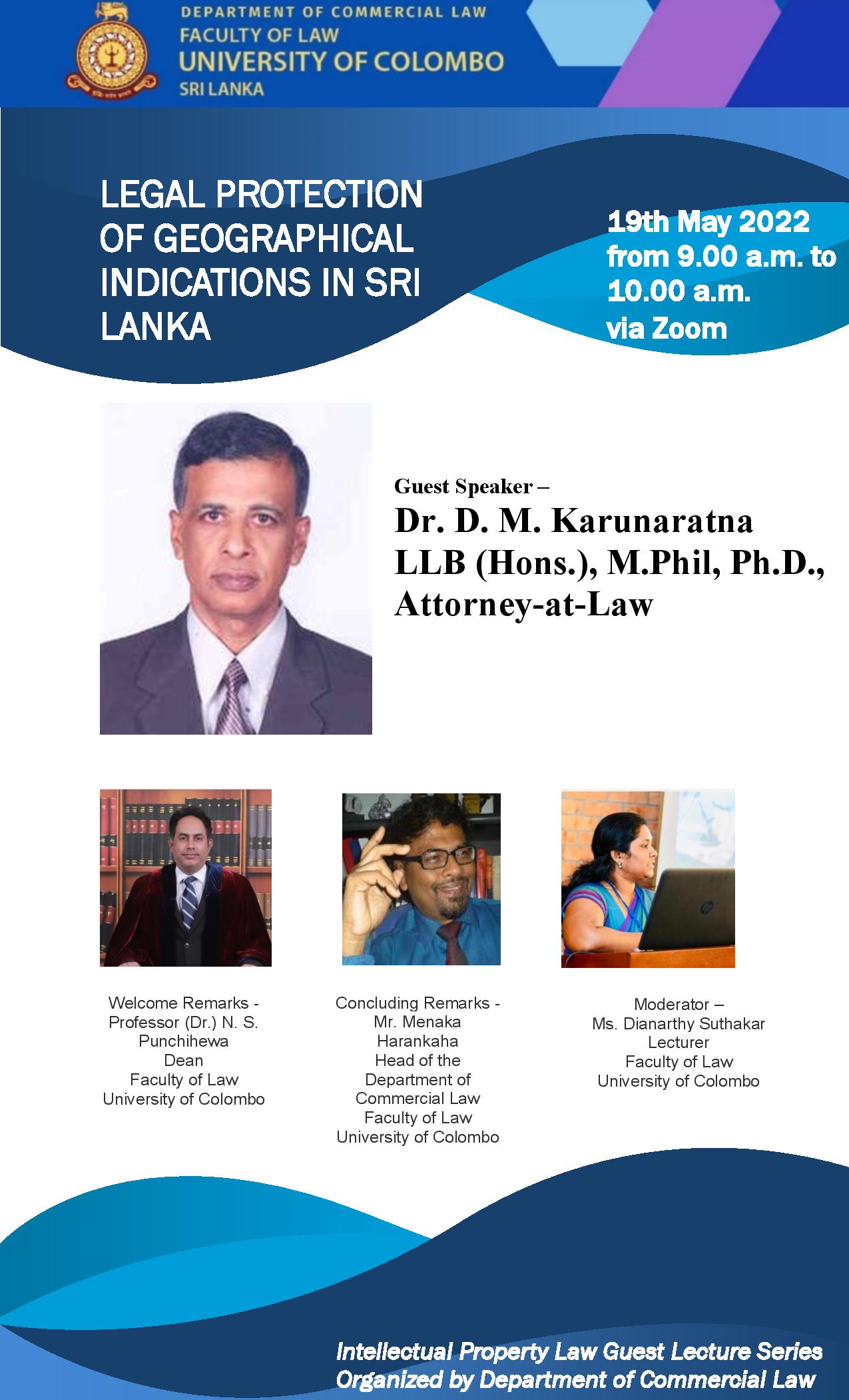 Guest Lecture on Legal Protection of Geographical Indications in Sri Lanka