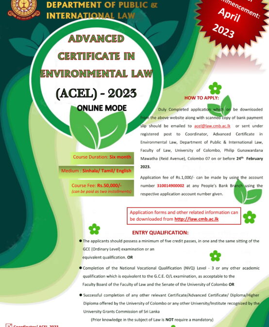 Advanced Certificate in Environmental Law – 2023 New Intake