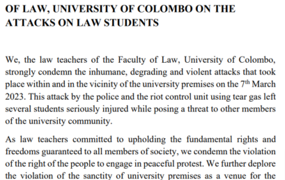 STATEMENT BY LAW TEACHERS – ATTACKS ON LAW STUDENTS