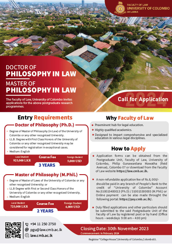 Call for Application – M.Phil PhD Programmes | Faculty of Law