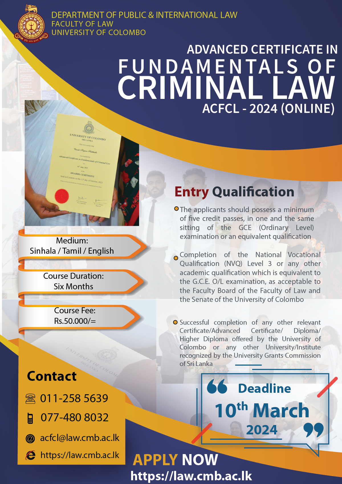 Advanced Certificate In Criminal Fundamentals Of Criminal Law AFCFL – 2024 (Online)
