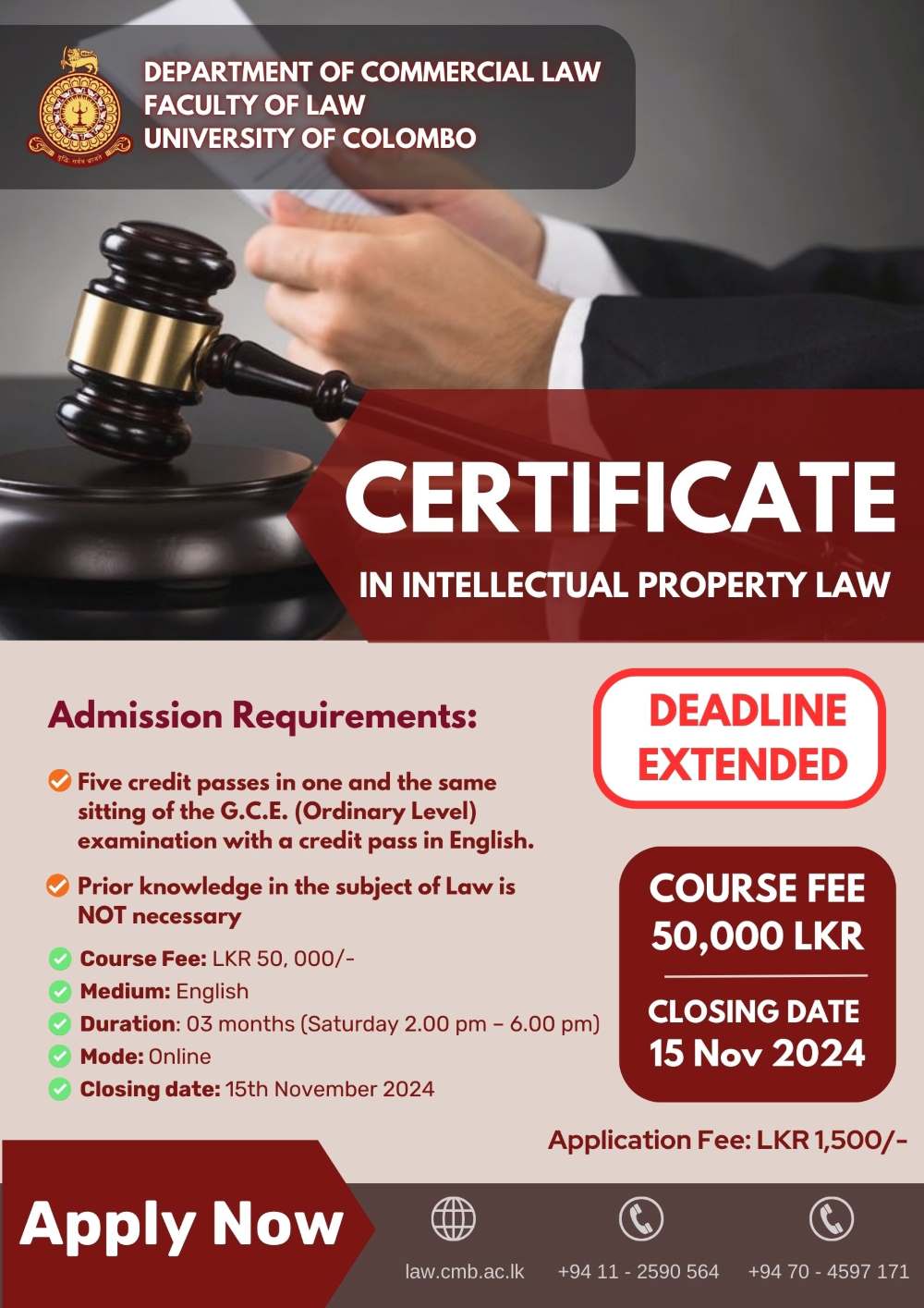 CERTIFICATE COURSE IN INTELLECTUAL PROPERTY LAW – 2024