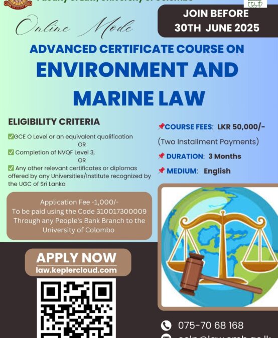 Application for Advanced Certificate Course on Environment and Marine Law are Open Now