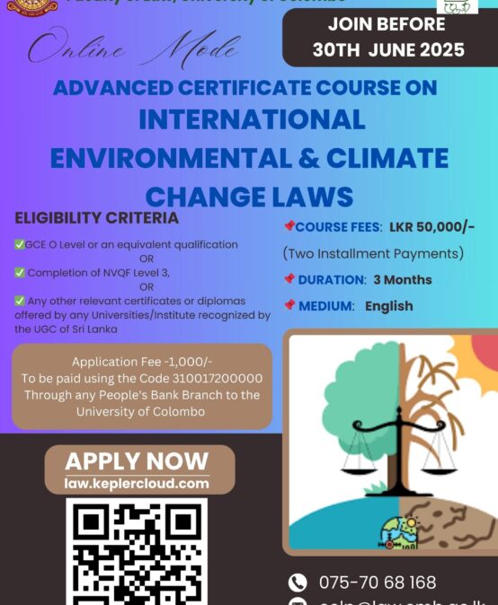 Application for Advanced Certificate Course on International Environmental & Climate Change Laws are Open Now