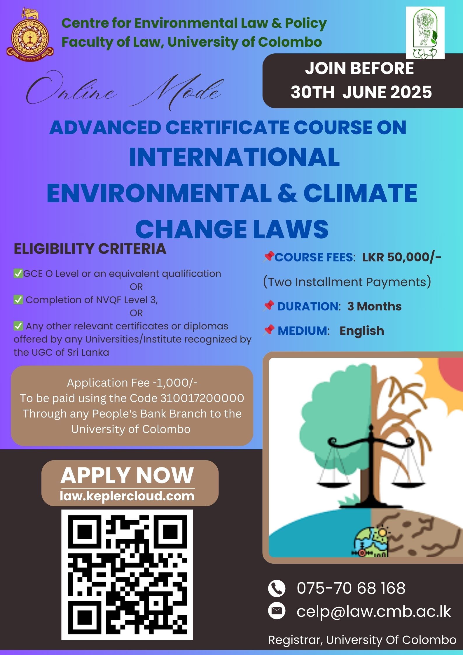 Application for Advanced Certificate Course on International Environmental & Climate Change Laws are Open Now