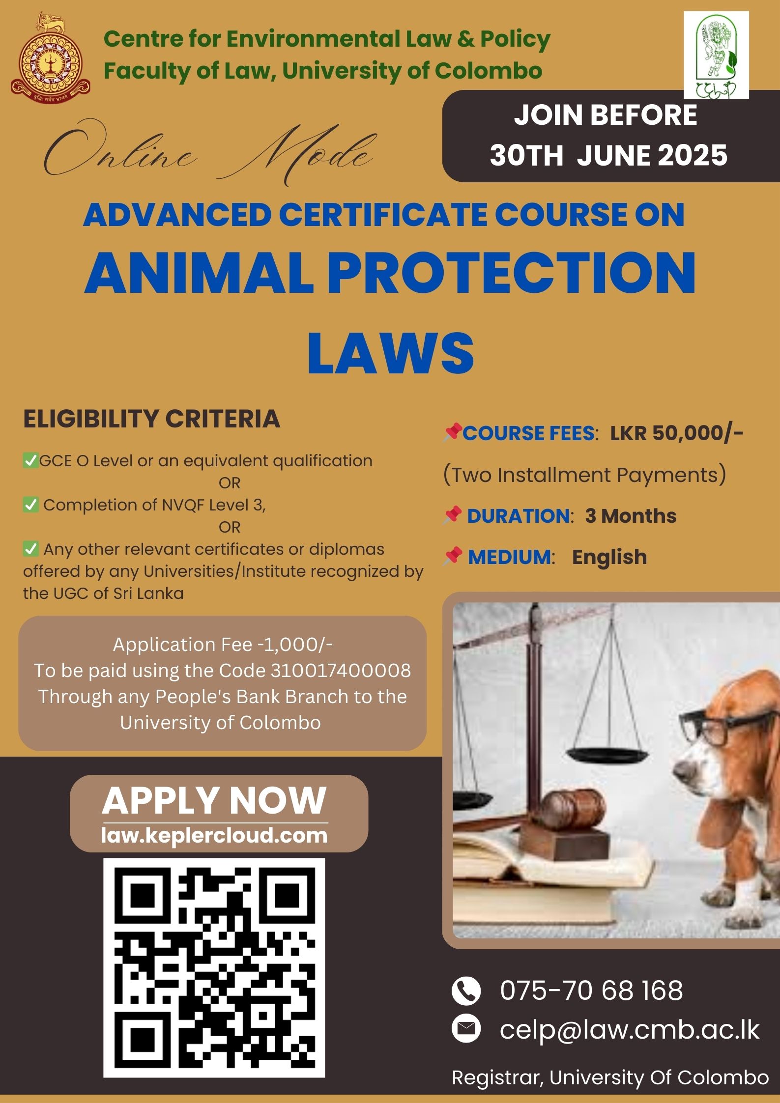 Application for Advanced Certificate Course on Animal Protection Laws are Open Now