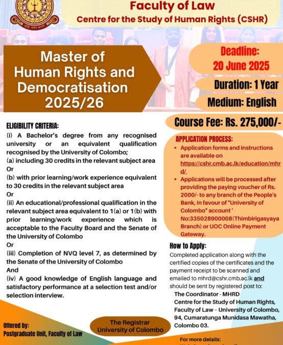 Application for Master of Human Rights and Democratisation 2025/26 programme are Open Now