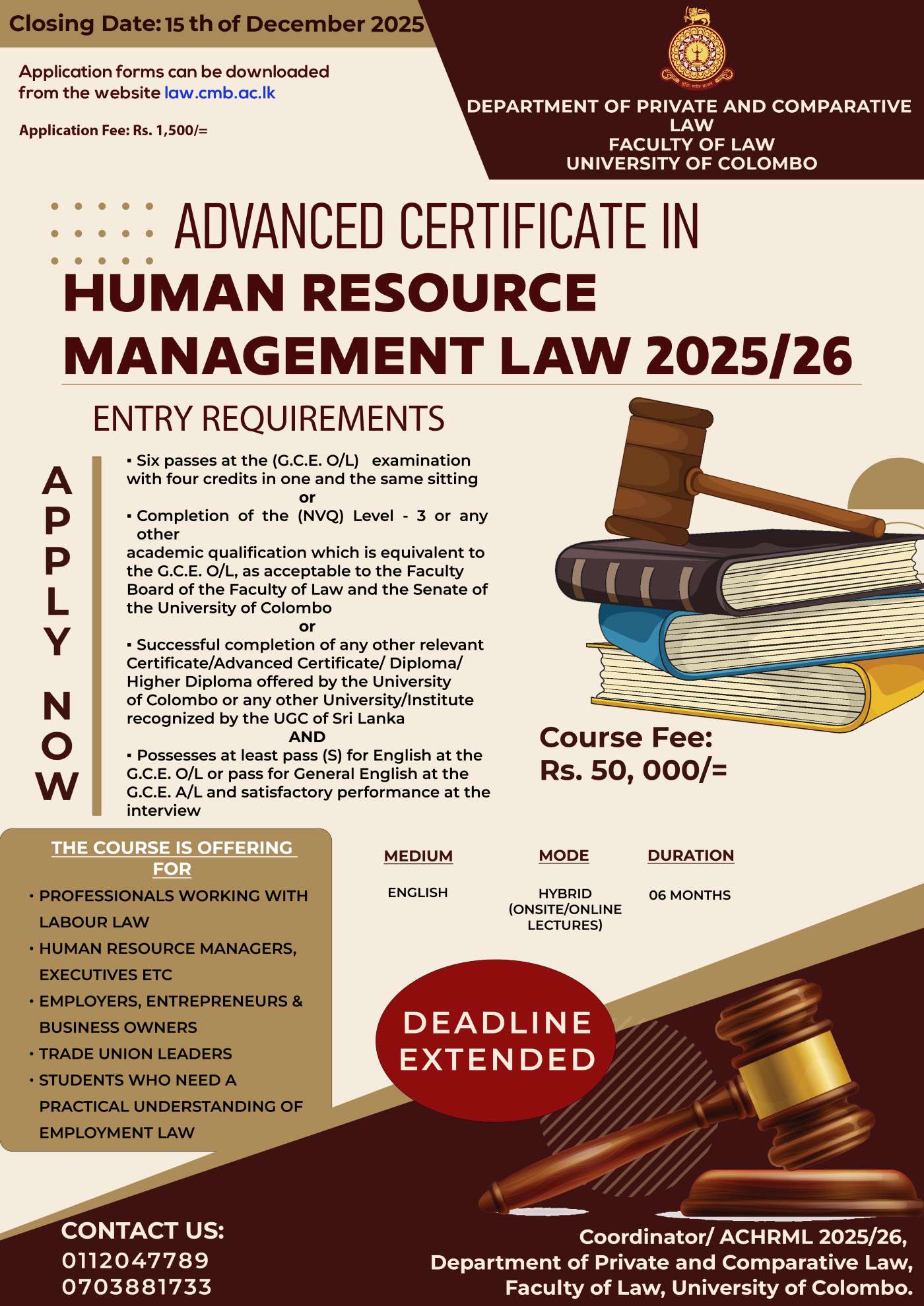 ADVANCED CERTIFICATE IN HUMAN RESOURCE MANAGEMENT LAW 2025/26
