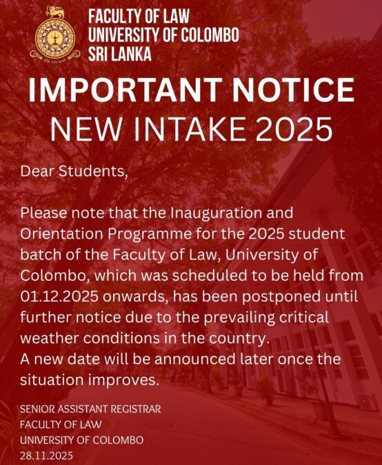 Important Notice  2025 Student Batch – Faculty of law,  University of Colombo
