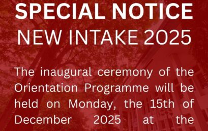 Special Notice – New Intake 2025