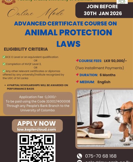 APPLICATION FOR ADVANCED CERTIFICATE COURSE ON ANIMAL PROTECTION LAWS ARE OPEN NOW