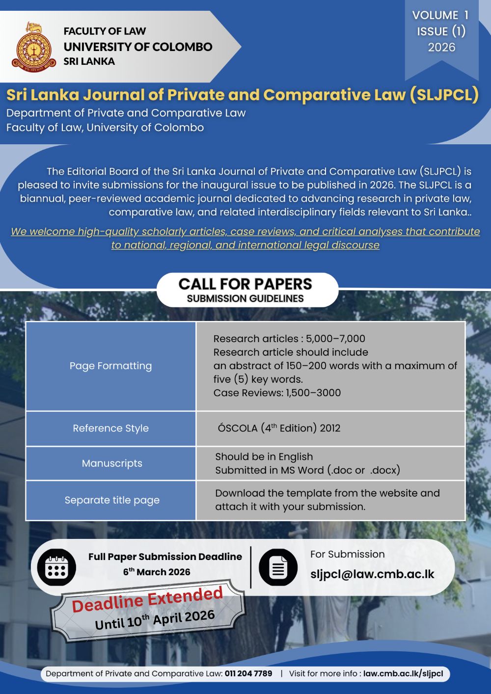 Call For Papers – Sri Lanka Journal of Private and Comparative Law