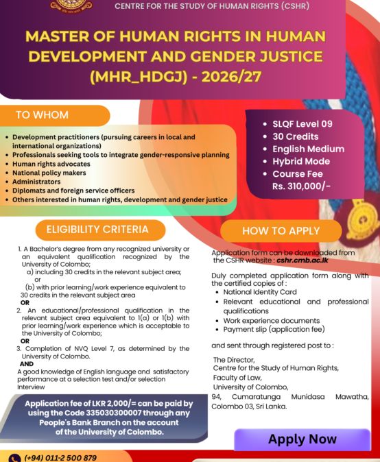 Master of Human Rights in Human Development and Gender Justice 2026/27