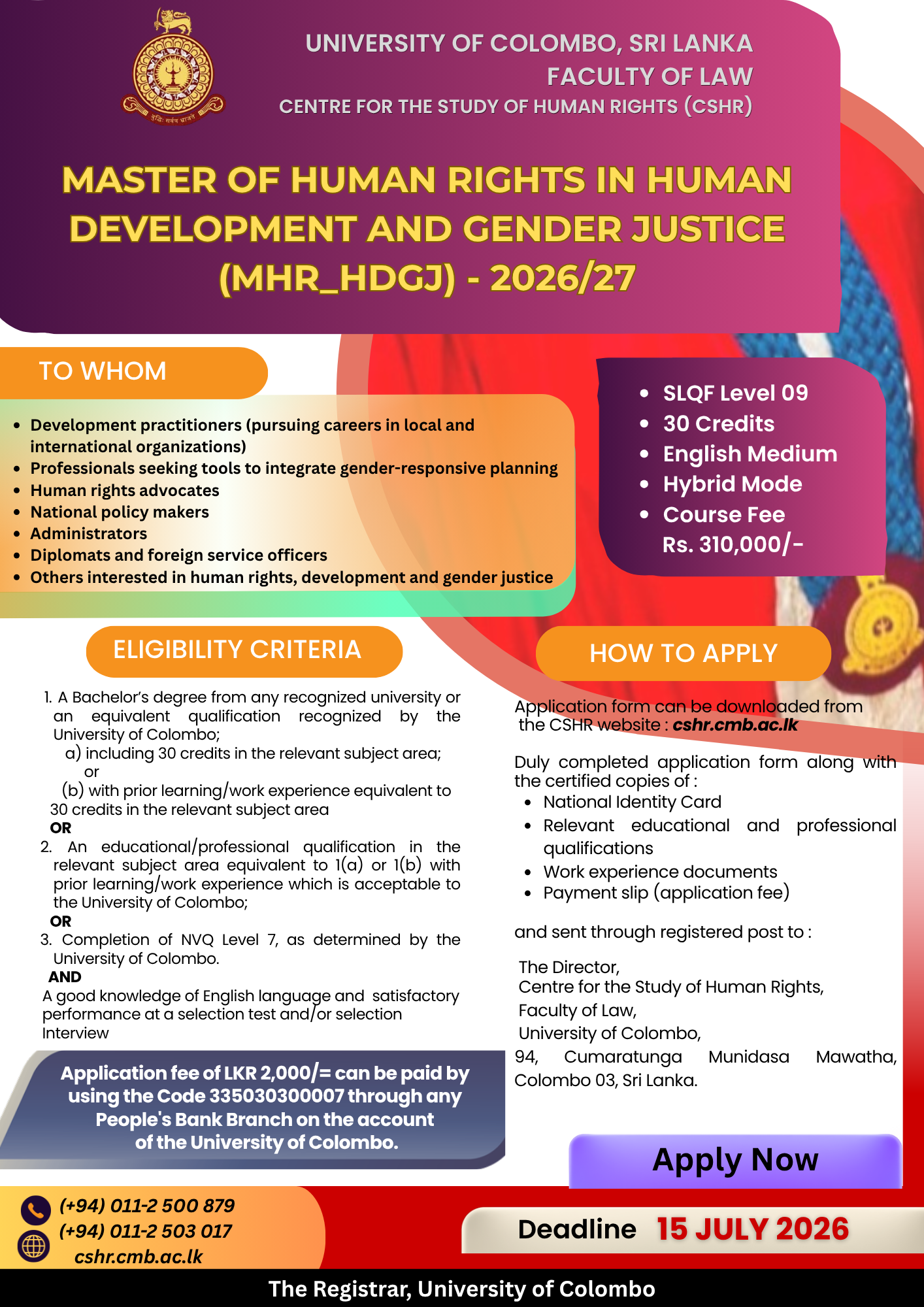 Master of Human Rights in Human Development and Gender Justice 2026/27