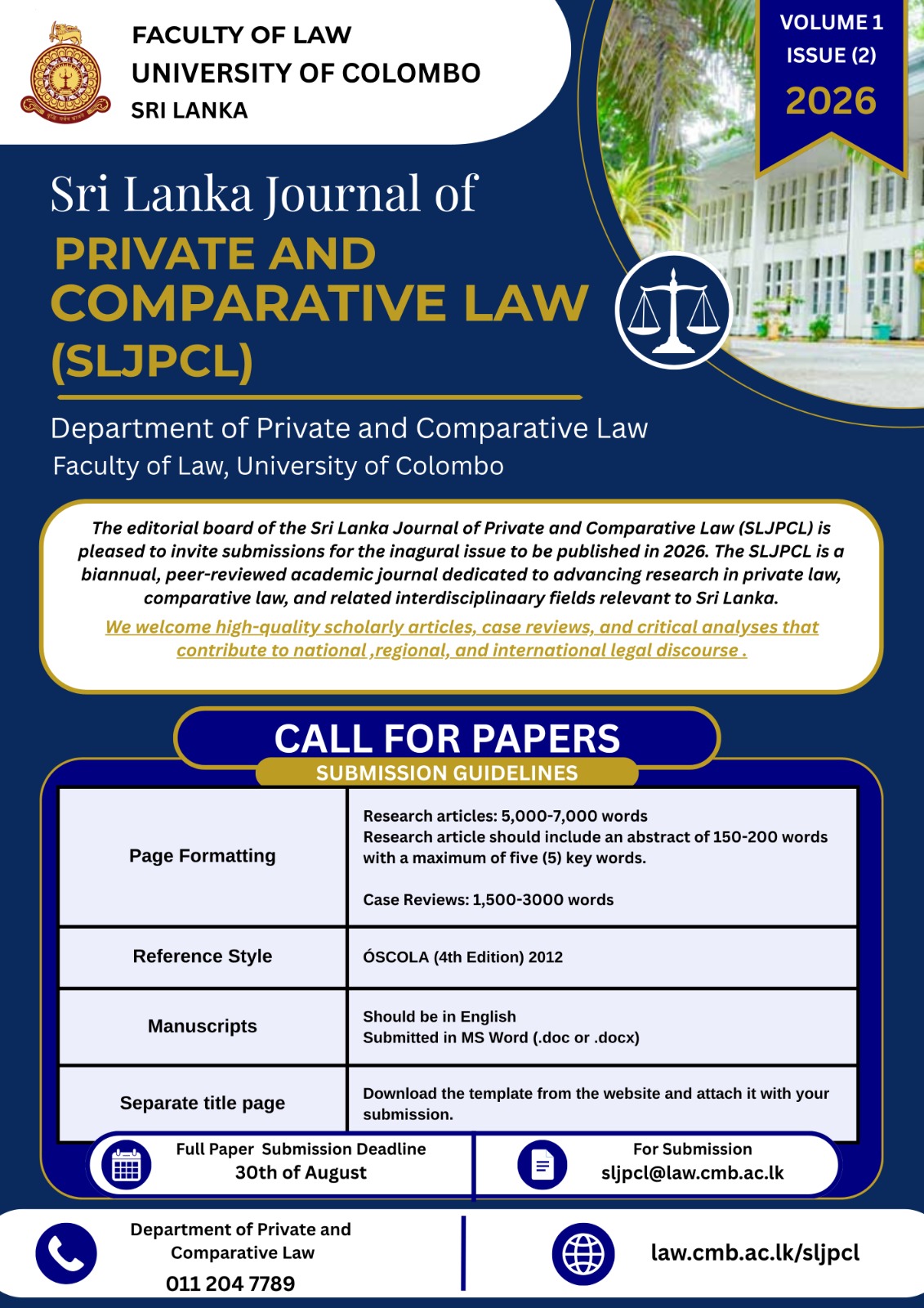 SLJPCL Calling for papers – Vol.I Issue II – 2026