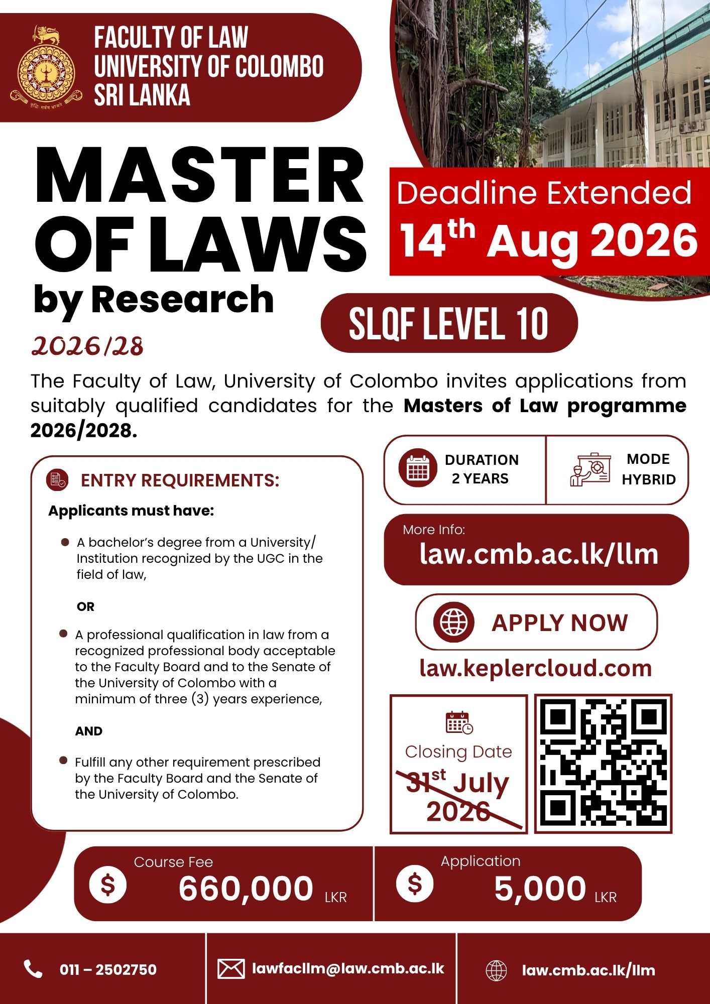 Application for LLM by Research 2026/28 (SLQF Level 10) is Open Now