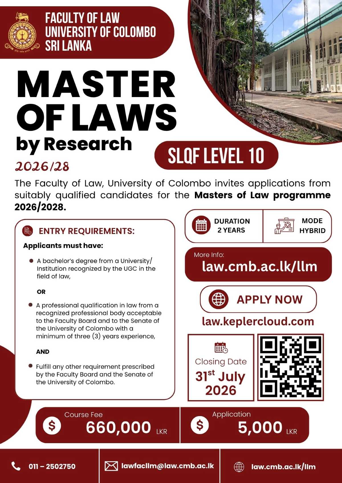Application for LLM by Research 2026/28 (SLQF Level 10) is Open Now