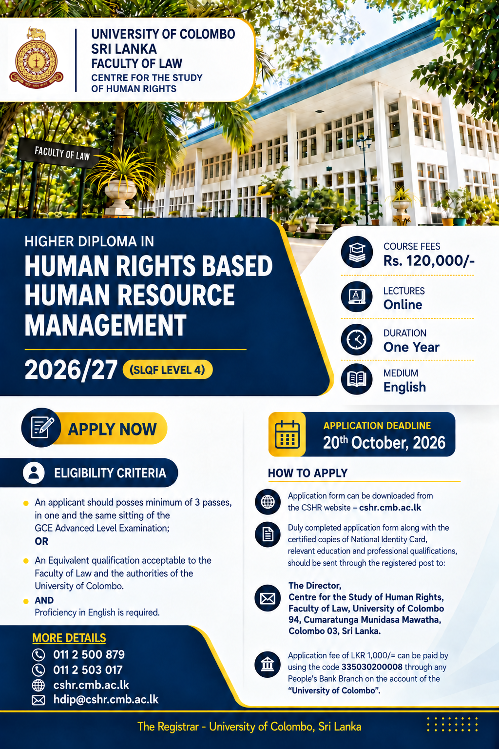 Higher Diploma in Human Rights based Human Resource Management 2026/27